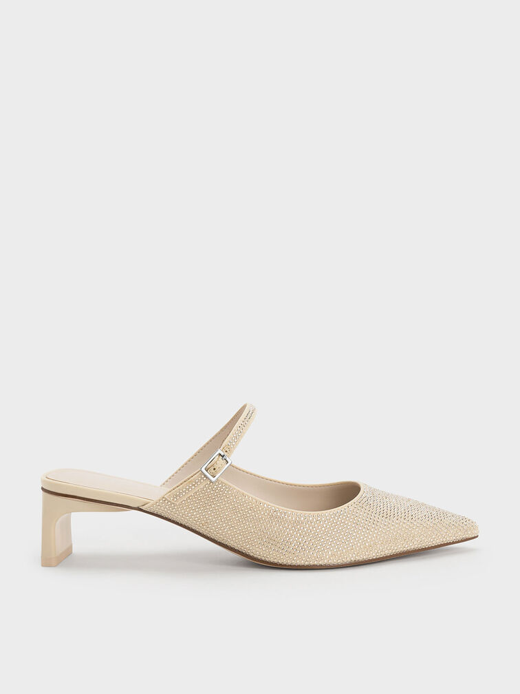 Sepatu Mules Gem-Embellished Geometric, Nude, hi-res
