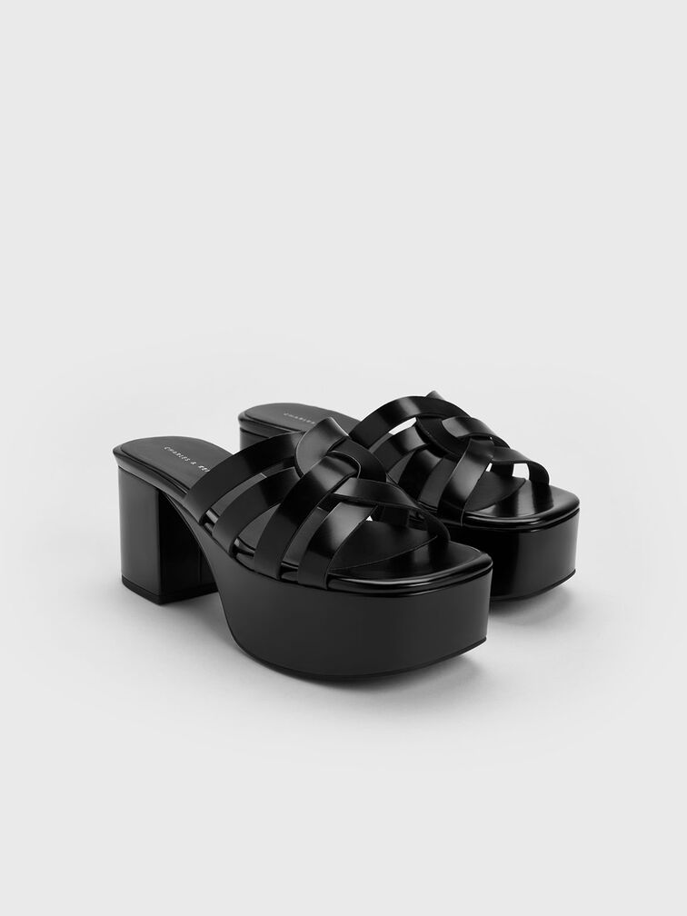 Interwoven Chunky Platform Mules, Black Box, hi-res