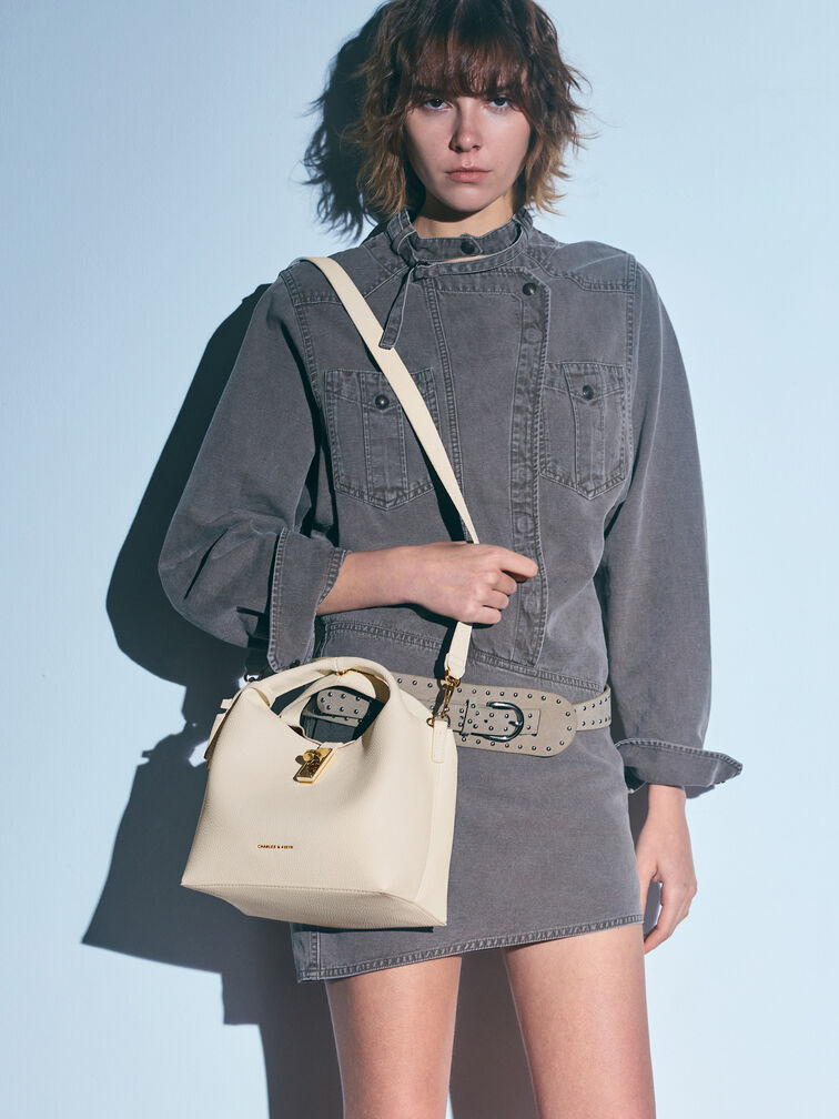 Tas Bucket Turn-Lock Chance, Cream, hi-res