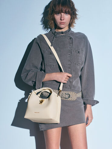 Tas Bucket Turn-Lock Chance, Cream, hi-res
