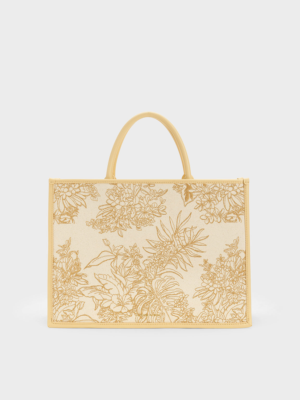 Floral Illustrated Canvas Tote Bag, Beige, hi-res
