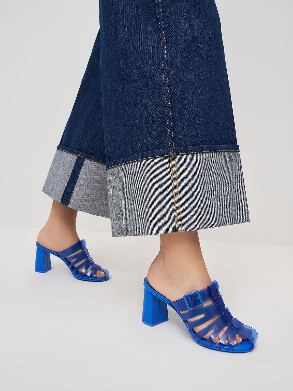 Madison See-Through Caged Mules, Blue, hi-res