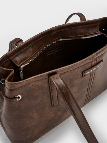 Tas Bahu Elongated-Handle Noane, Distressed Coffee, hi-res