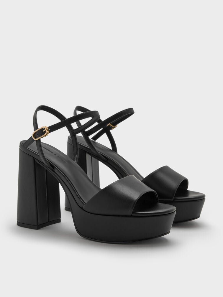 Block-Heel Platform Sandals, Black, hi-res