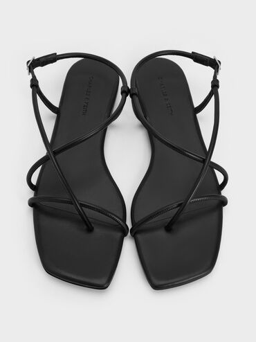 Strappy Crossover Slingback Sandals, Black, hi-res