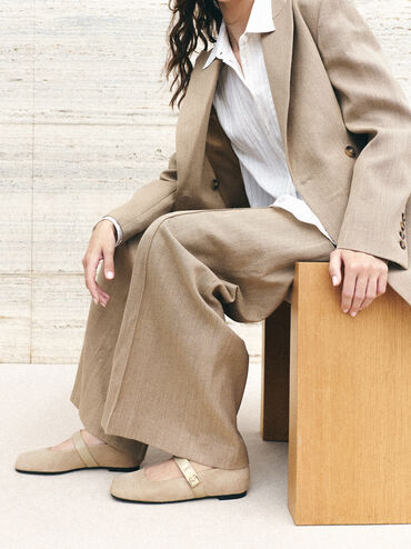 Lando Faux Suede Mary Jane Flats, Beige, hi-res