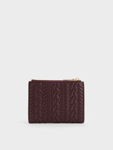 Apolline Textured Top-Zip Wallet, Wineberry Red, hi-res