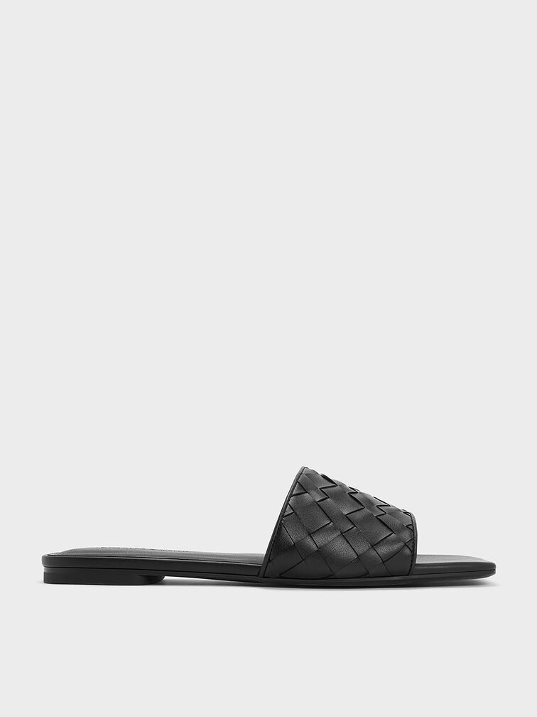 Sandal Slide Woven, Black, hi-res