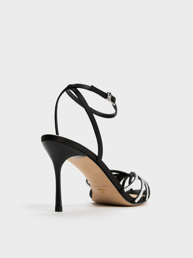Sandal Stiletto Peep-toe Gem Jaylene, Black Textured, hi-res
