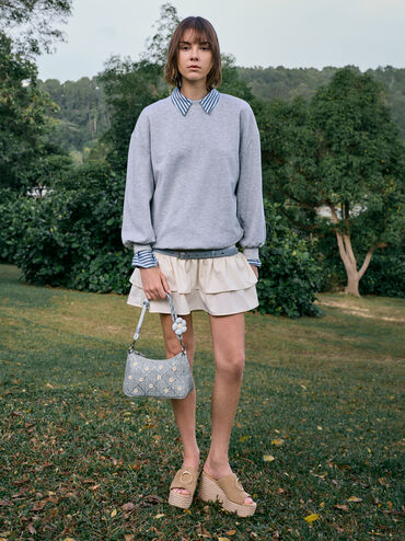 Tas Selempang Flower Philomena Raffia, Misty Blue, hi-res