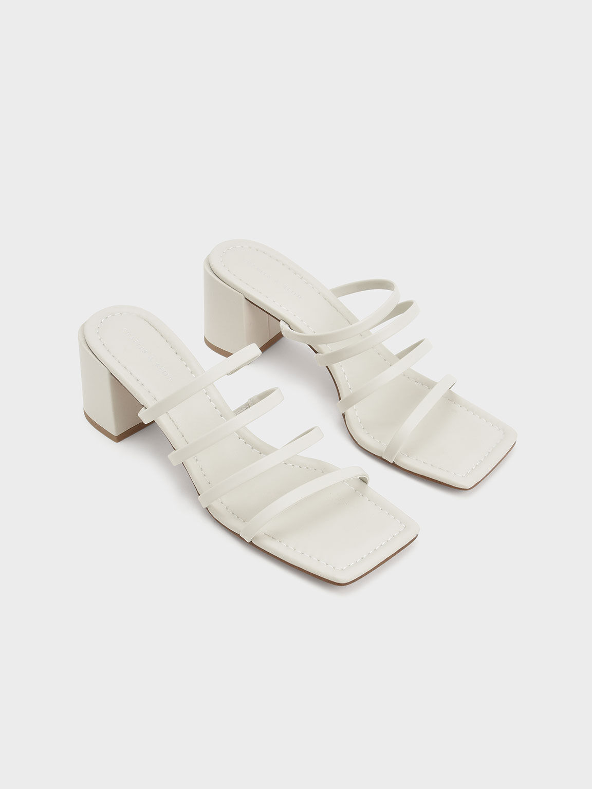 Strappy Square-Toe Heeled Mules, White, hi-res