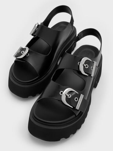 Nadine Slingback Platform Sandals, Black, hi-res