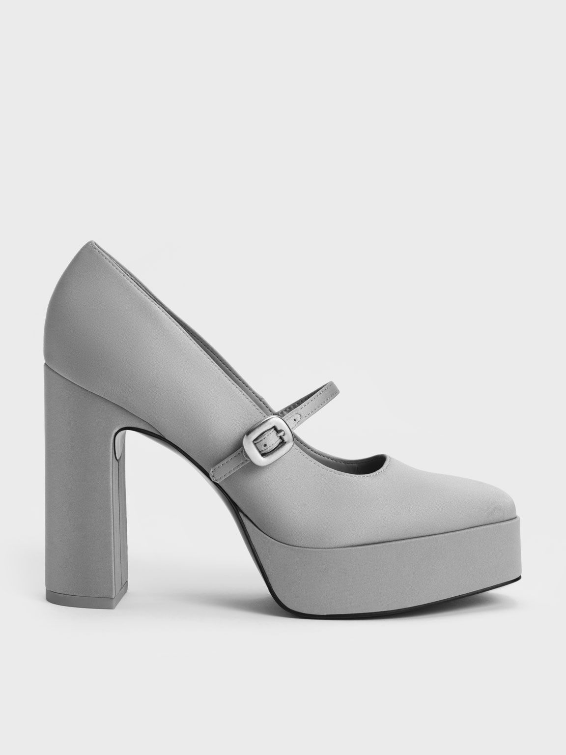 Sepatu Pumps Satin Platform Mary Jane, Grey, hi-res