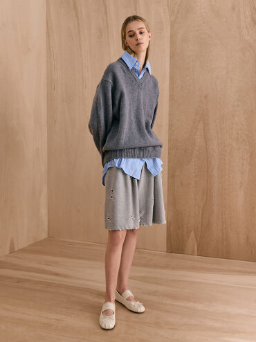 Sepatu Flats Mary Jane Furry-Strap Bow Winona, Chalk, hi-res