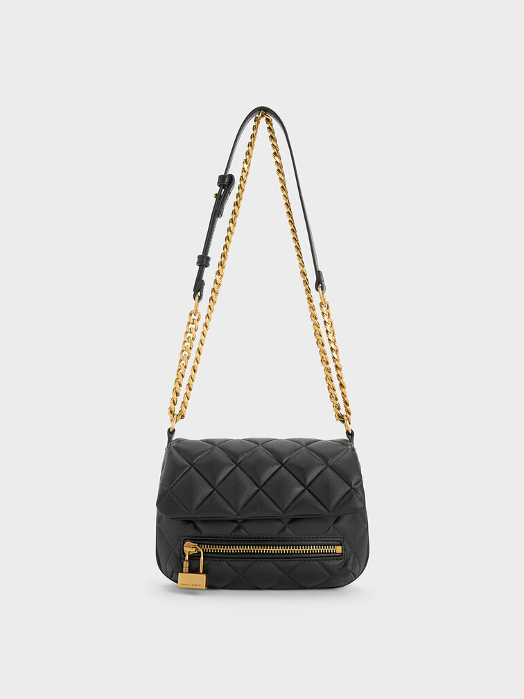Mini Swing Quilted Chain-Handle Bag, Black, hi-res