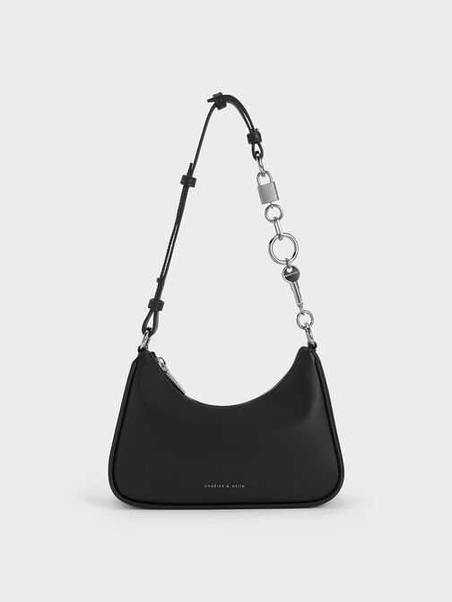 Lock & Key Chain Handle Trapeze Bag, Noir, hi-res