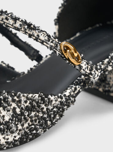 Tweed Mary Jane D'Orsay Pumps, Black Textured, hi-res