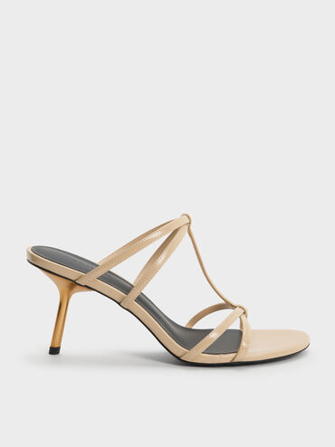 Sepatu Mules Strappy T-Bar Crossover, Beige, hi-res