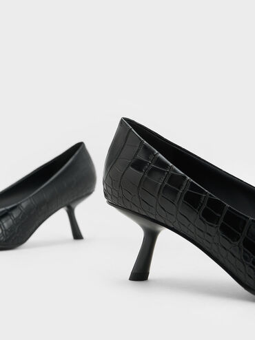 Croc-Effect Slant Heel Pumps, Animal Print Black, hi-res