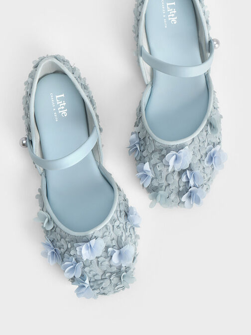 Sepatu Ballerinas Girls' Floral Mesh, Light Blue, hi-res