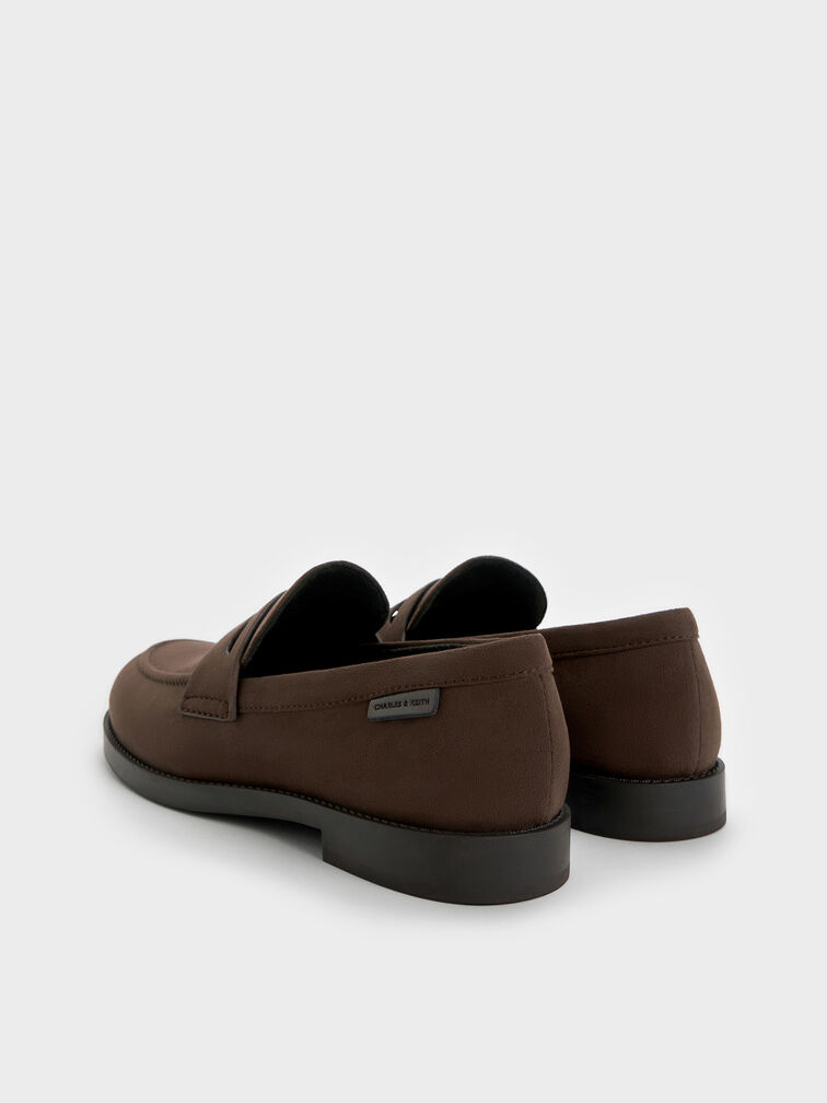 Arven Faux Suede Penny Loafers, Dark Brown Textured, hi-res