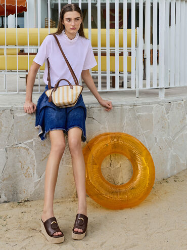 Sepatu Wedges Espadrille Metallic-Accent, Maroon, hi-res
