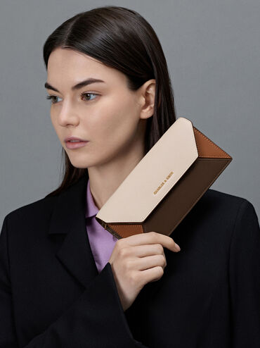 Dompet Panjang Geometris Colourblock Nasrin, Multi Brown, hi-res