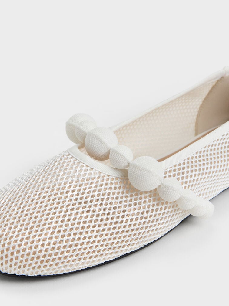 Sepatu Flats Mary Jane Beaded Mesh Leather, Chalk, hi-res