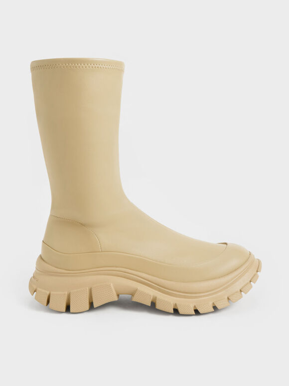 Sepatu Boots Sculptural Chunky Platform, Beige, hi-res