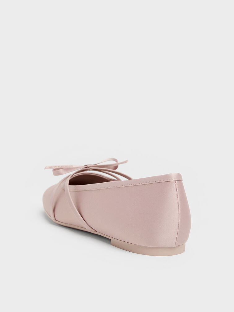 Sepatu Flats Balet Bow Satin, Pink, hi-res