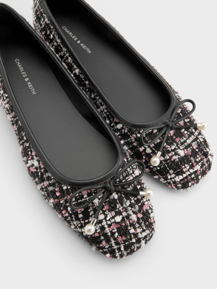 Sepatu Ballet Flats Pearl-Embellished Bow Barbara Tweed, Multi, hi-res