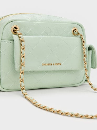 Duo Quilted Crossbody Bag, Mint Green, hi-res