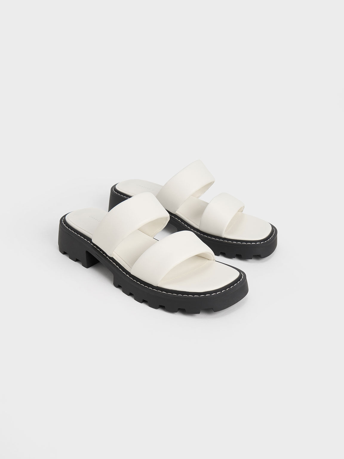 Sepatu Sliders Strap Double Padded, White, hi-res