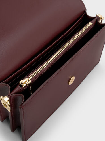 Dompet Panjang Sculptural-Handle Kristine, Wineberry Red, hi-res