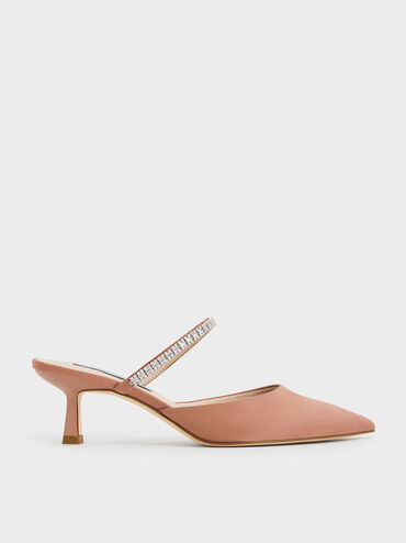 Ambrosia Textured Gem-Embellished Pointed-Toe Mules, Nude, hi-res