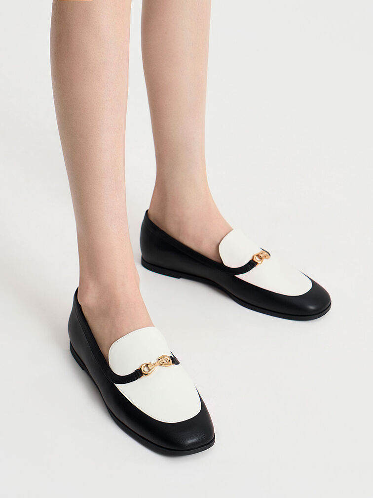 Sepatu Loafers Metallic Accent Two-Tone Round-Toe, Multi, hi-res