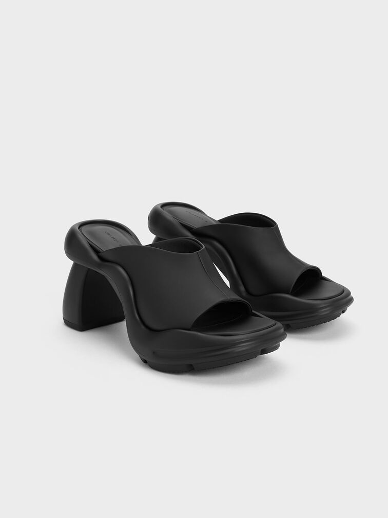 Sepatu Mules Leila Sculptural, Black, hi-res