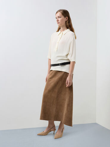 Sepatu Slingback Pumps Pointed-Toe Woven Ivette Faux Suede, Sand, hi-res