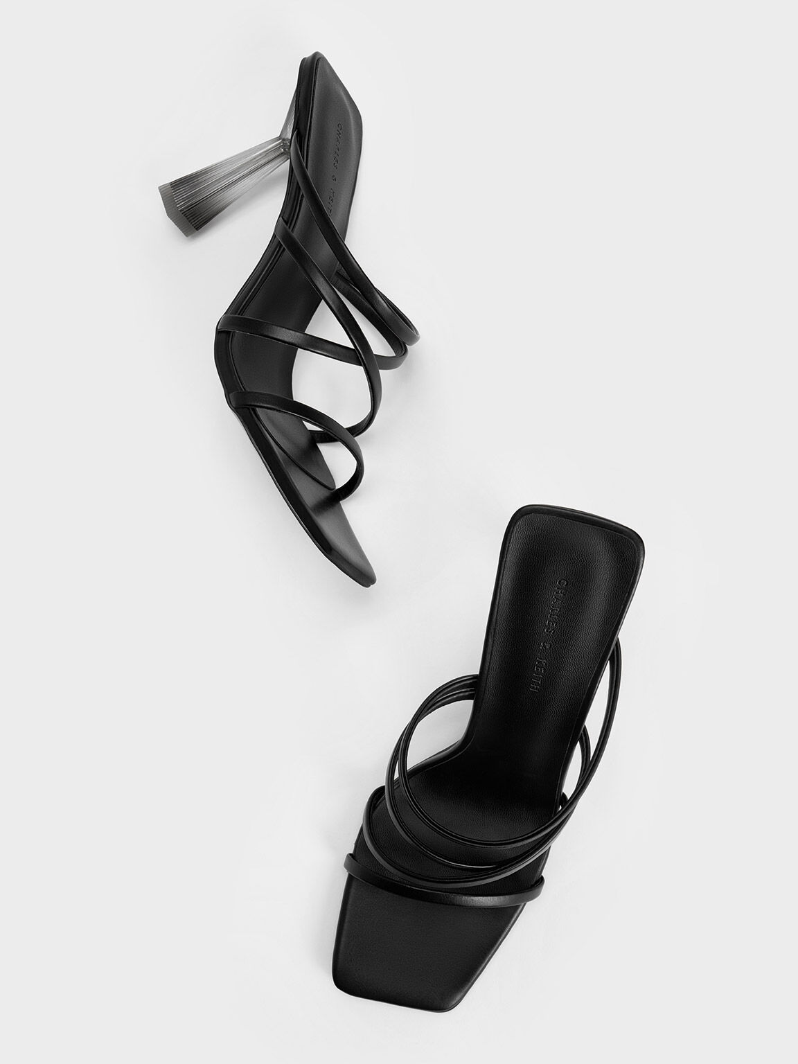 Sepatu Mules Strappy Transparent Heel, Black, hi-res
