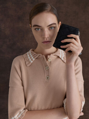 Dompet Kecil Top-Zip Ivette Woven, Noir, hi-res