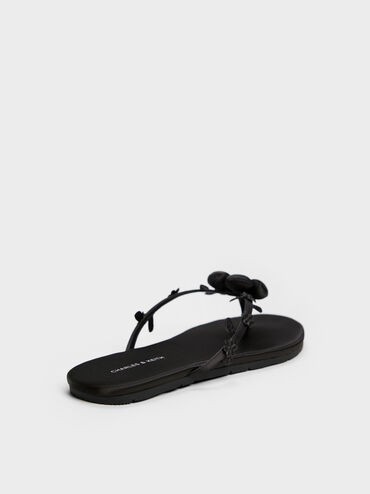 Sandal Thong Flower Puffy, Black Textured, hi-res