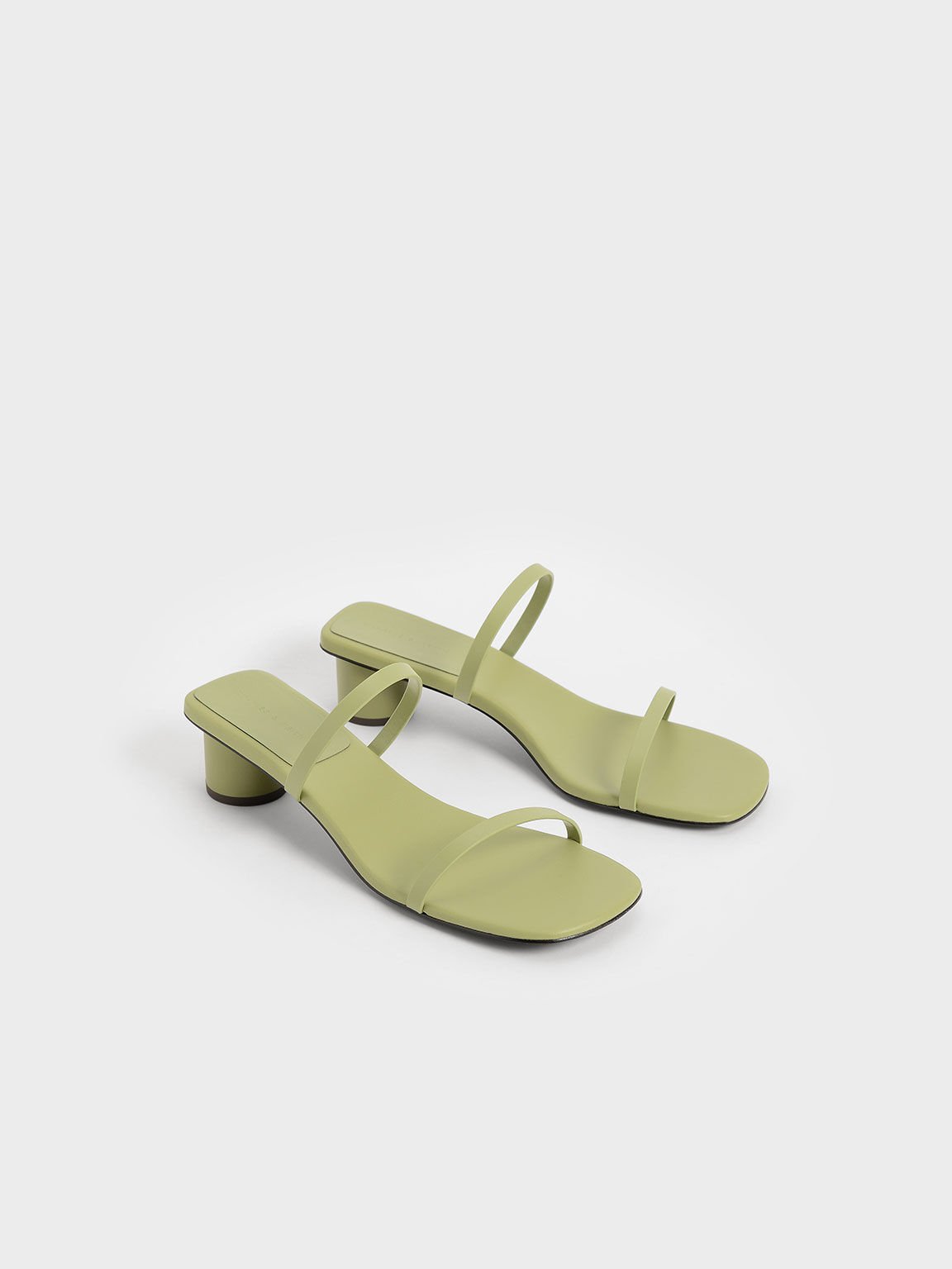 Sandal Double Strap Cylindrical Heel Mules, Sage Green, hi-res