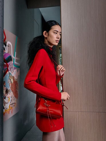 Tas Top Handle Horse-Motif Bow Hazel, Tomato Red, hi-res