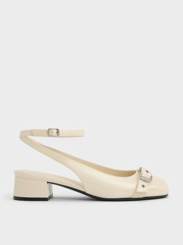 Sepatu Pumps Ankle-Strap Grommet-Belt, Chalk, hi-res