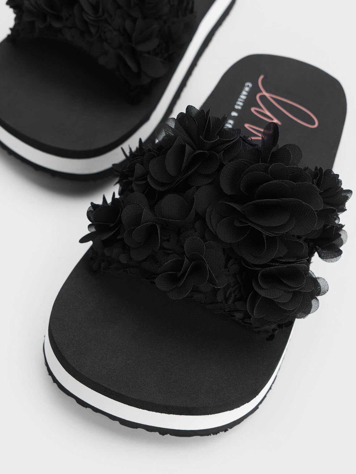 Black Floral Mesh Flatform Sandals CHARLES KEITH ID