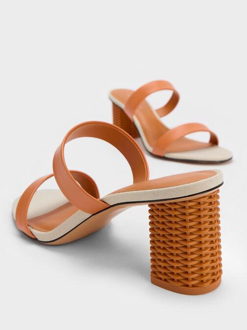 Rattan Block Heel Sandals, Orange, hi-res