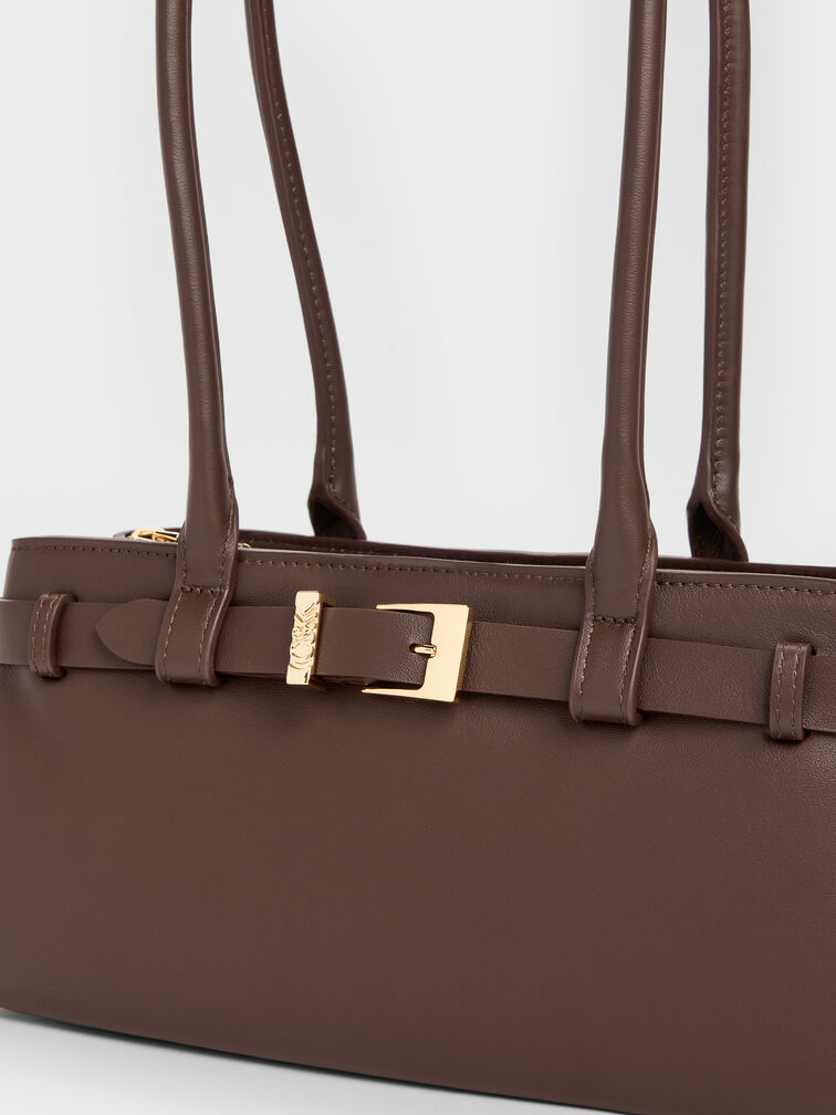 Jody Genuine Leather Belted Shoulder Bag, Dark Brown, hi-res