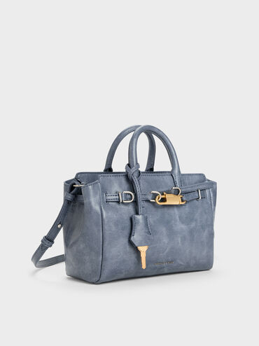 Tas Tote Belted Delfina Mini, Distressed Midnight Blue, hi-res