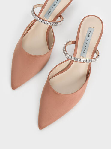 Ambrosia Textured Gem-Embellished Pointed-Toe Mules, Nude, hi-res
