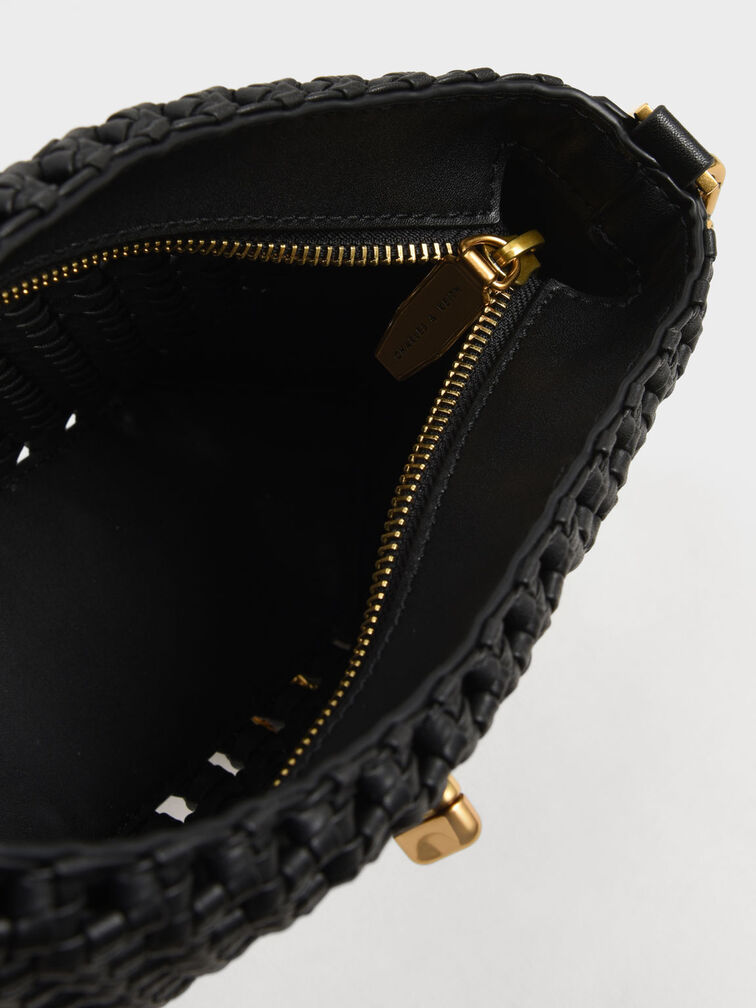Nova Woven Chain-Handle Shoulder Bag, Black, hi-res
